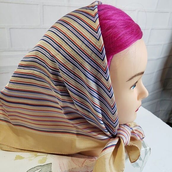 Vintage Made In Japan Gold Striped Satin Head Neck Scarf womens Jason Maxwell - Picture 1 of 10